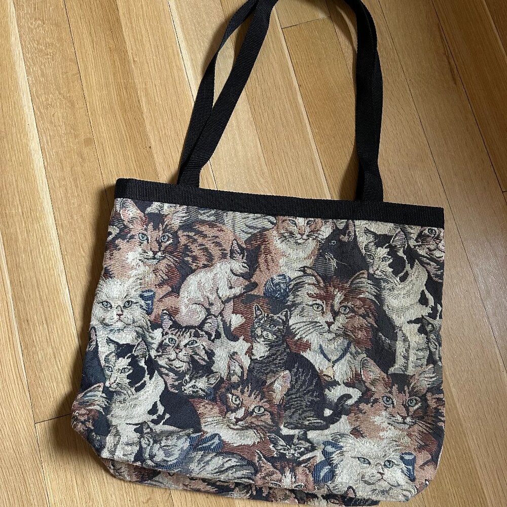 Tapestry Cat Print Tote Bag
